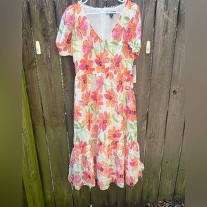 Maggy London Orange and Pink Tiered Maxi Sundress